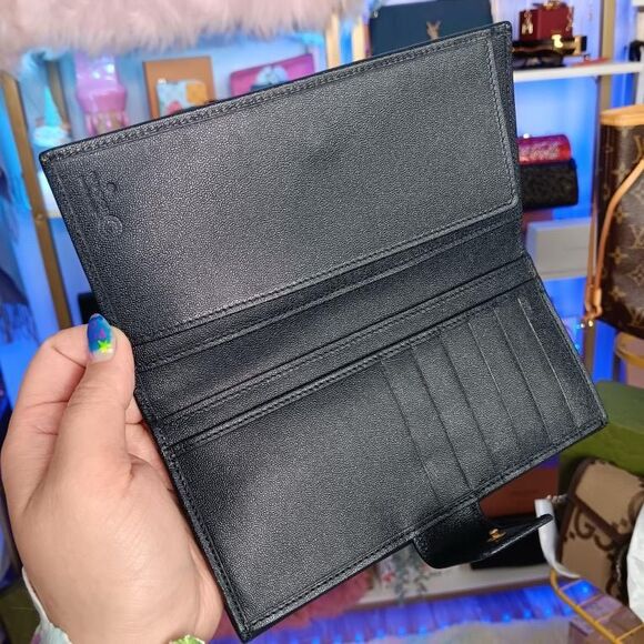 Vintage Gucci Dark Midnight Blue Wax Calf Leather Gold Turn Lock Wallet w/Box - Picture 10 of 16